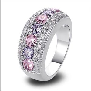 925 Pink Topaz and Amethyst Ring Size 7